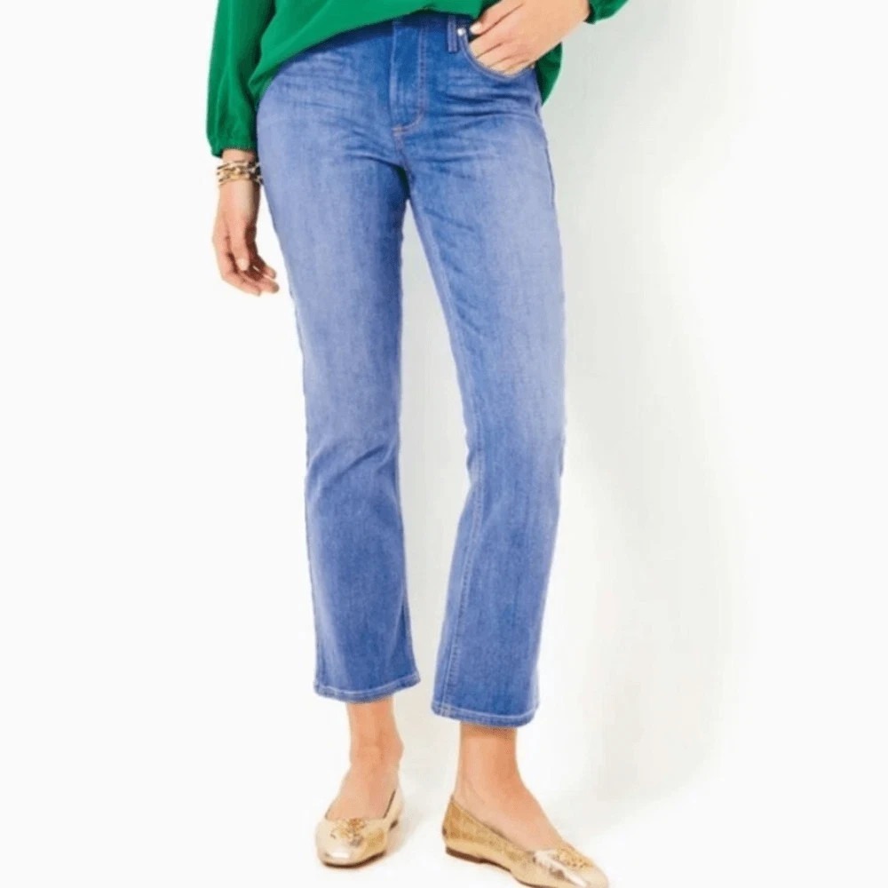 Lilly Pulitzer Liza High Rise Crop Flare Jeans Womens 6 Caribbean Blue Wash